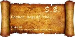Decker Boglárka névjegykártya